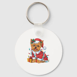 Yorkie Xmas Verlichting Santa Yorkie Dog Kerstmis Sleutelhanger