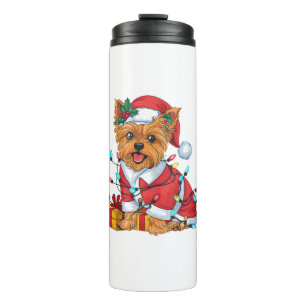 Yorkie Xmas Verlichting Santa Yorkie Dog Kerstmis Thermosbeker