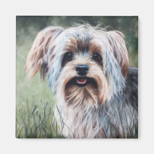 Yorkie Yorkshire Terrier in zomergras Magneet (Voorkant)