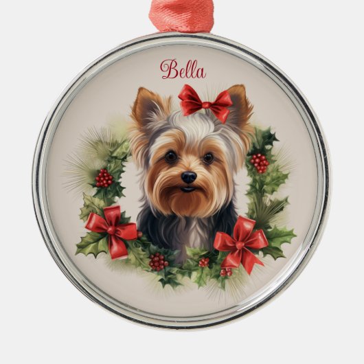 Yorkie Yorkshire Terrier Kerst Huisdier Memorial Metalen Ornament (Voorkant)