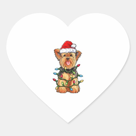 Yorkie Yorkshire Terrier Kerstboom Licht Hart Sticker (Voorkant)