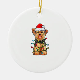 Yorkie Yorkshire Terrier Kerstman Kerstboom Licht Keramisch Ornament