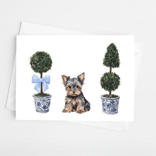 Yorkie Yorkshire Terrier Puppy Topiary Waterverf Kaart