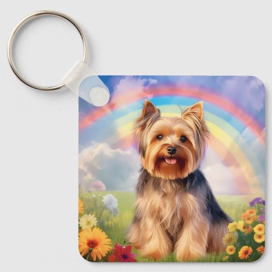 Yorkie Yorkshire Terrier Rainbow Bridge Memorial Sleutelhanger (Voorkant)