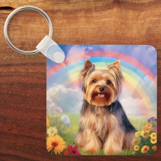 Yorkie Yorkshire Terrier Rainbow Bridge Memorial Sleutelhanger (Voorkant)