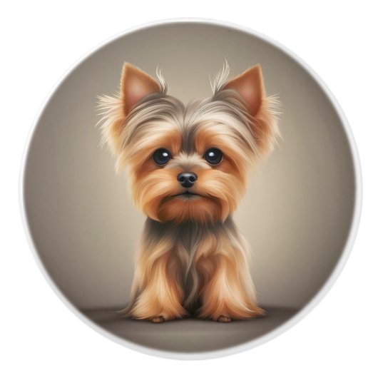 Yorkie Yorkshire Terrier Schattige Hondenpuppy Keramische Knop (Voorkant)