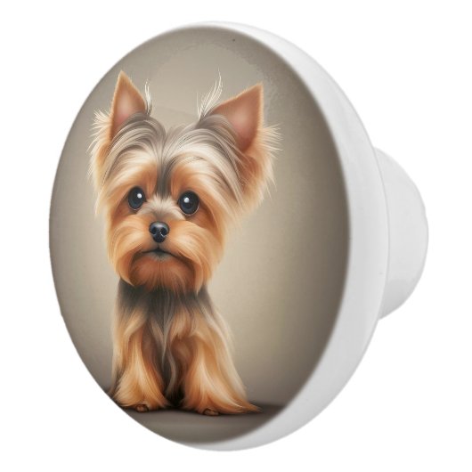 Yorkie Yorkshire Terrier Schattige Hondenpuppy Keramische Knop (Rechts)