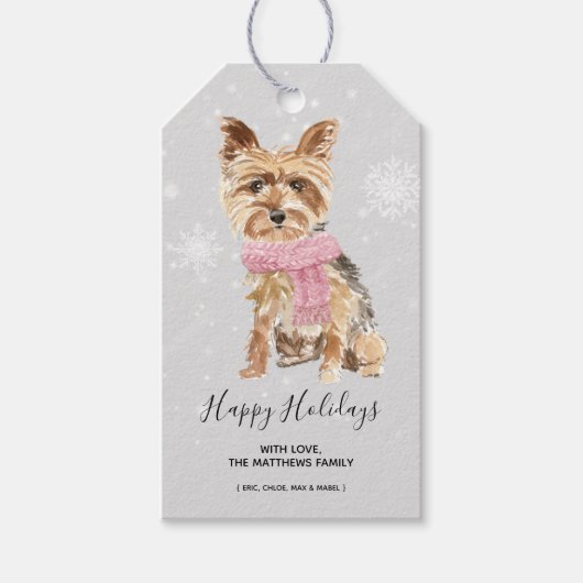 Yorkie Yorkshire Terrier Vakantie Kerstmis Cadeaulabel (Voorkant)