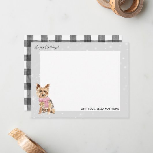 Yorkie Yorkshire Terrier Vakantie Kerstmis Notitiekaartje (Voorkant / Achterkant in situ)