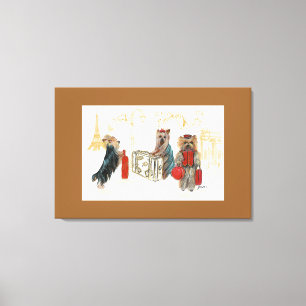 Yorkies & Eiffeltoren in Parijs Reizen Canvas Afdruk