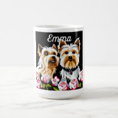 Yorkies en roze rozen handtekening koffiemok (Center)