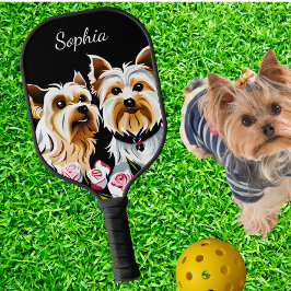 Yorkies en roze rozen pickleball paddle