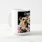 Yorkies en Rozen Monogram Koffiemok (Voorkant links)