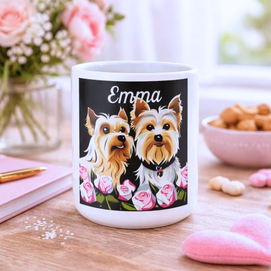Yorkies en Rozen Monogram Koffiemok