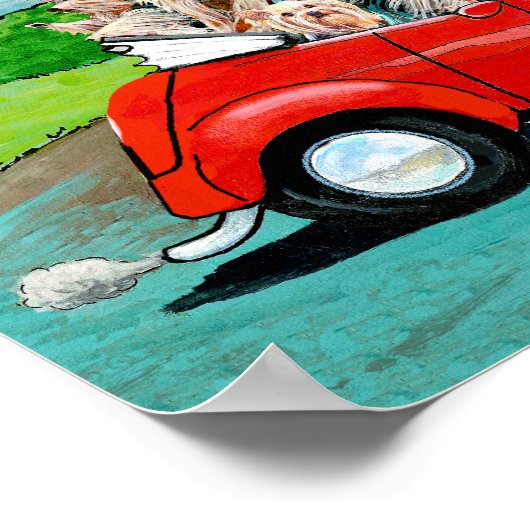 Yorkies in Red Convertible Canvas Art Print (Hoek)