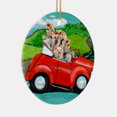 Yorkies in Red Convertible Keramisch Ornament (Rechts)