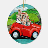 Yorkies in Red Convertible Keramisch Ornament (Links)