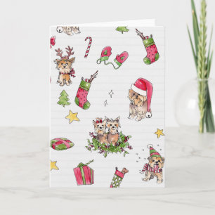 Yorkies met kerstkaart feestdagen kaart