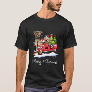 Yorkies Ride Red Truck kerst T-shirt