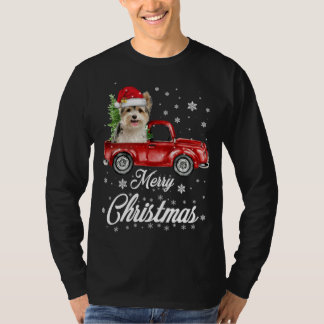 Yorkies Ride Red Truck Kerstmis Pajama T-shirt