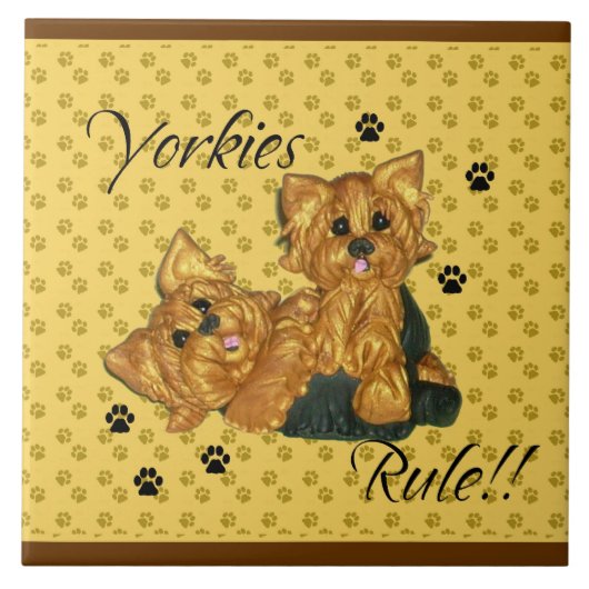 Yorkies Rule Pawprint Tile Tegeltje (Voorkant)