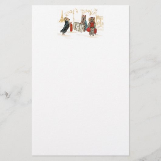 Yorkies Traveling Paris Stationery Briefpapier (Voorkant)