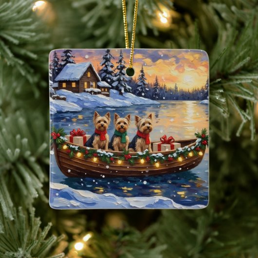 Yorkipoo Christmas Boat Holiday Keramisch Ornament (Boom)