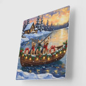Yorkipoo Christmas Boat Holiday Vierkante Klok (Hoek)