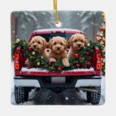 Yorkipoo Christmas Red Truck Holiday Gift Keramisch Ornament (Voorkant)