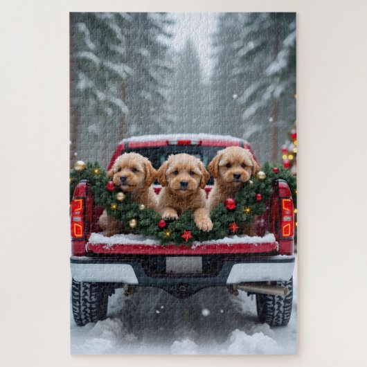 Yorkipoo Christmas Red Truck Holiday Gift Legpuzzel (Verticaal)