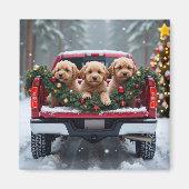 Yorkipoo Christmas Red Truck Holiday Gift Magneet (Voorkant)