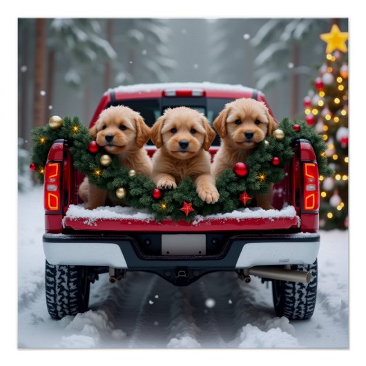 Yorkipoo Christmas Red Truck Holiday Gift Perfect Poster (Voorkant)