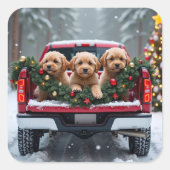 Yorkipoo Christmas Red Truck Holiday Gift Vierkante Sticker (Voorkant)