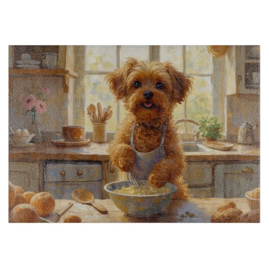 Yorkipoo Cooking in Kitchen Snijplank (Voorkant)