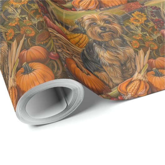 Yorkipoo Dog Autumn Harvest Thanksgiving Cadeaupapier (Rol Hoek)