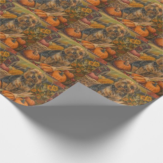 Yorkipoo Dog Autumn Harvest Thanksgiving Cadeaupapier (Hoek)