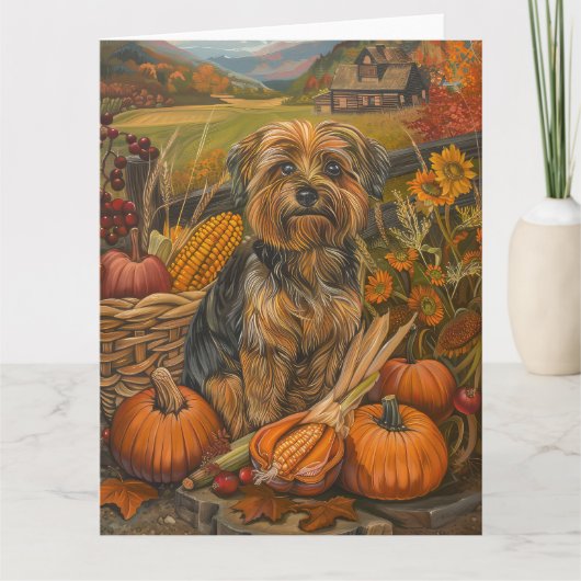 Yorkipoo Dog Autumn Harvest Thanksgiving Kaart (Voorkant)