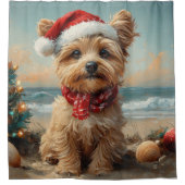 Yorkipoo Dog Christmas Beach Douchegordijn (Voorkant)
