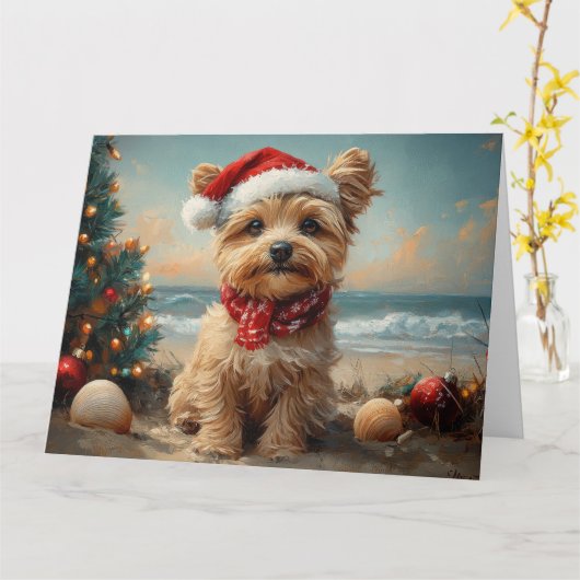 Yorkipoo Dog Christmas Beach Kaart (Gele Bloem)