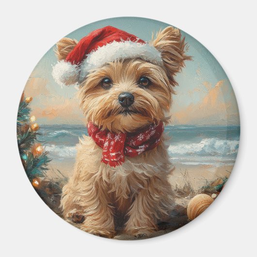 Yorkipoo Dog Christmas  Beach Magneet (Voorkant)