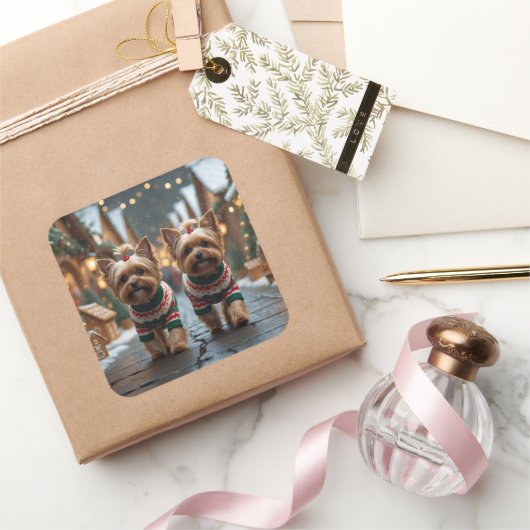 Yorkipoo Dogs Christmas Snow Holiday Vierkante Sticker (Geschenken)