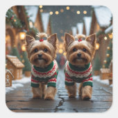 Yorkipoo Dogs Christmas Snow Holiday Vierkante Sticker (Voorkant)
