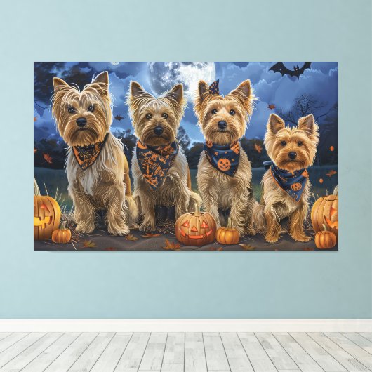 Yorkipoo Halloween Spooky Canvas Afdruk (Insitu (Houten vloer))