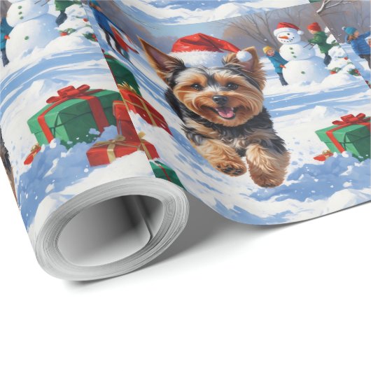Yorkipoo Hardlopen in de sneeuw met kerst Pet Cadeaupapier (Rol Hoek)