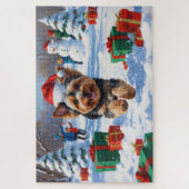 Yorkipoo Hardlopen in de sneeuw met kerst Pet Legpuzzel (Verticaal)
