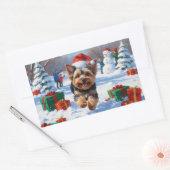 Yorkipoo Hardlopen in de sneeuw met kerst Pet Rechthoekige Sticker (Envelop)