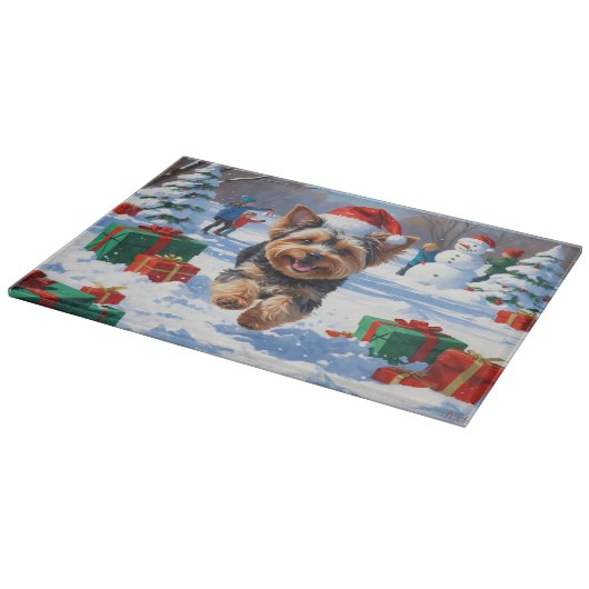 Yorkipoo Hardlopen in de sneeuw met kerst Pet Snijplank (Hoek)