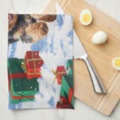 Yorkipoo Hardlopen in de sneeuw met kerst Pet Theedoek (Quarter Fold)