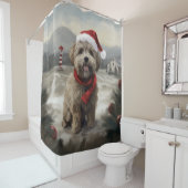 Yorkipoo Hond in Sneeuw Kerstmis Douchegordijn (In situ)