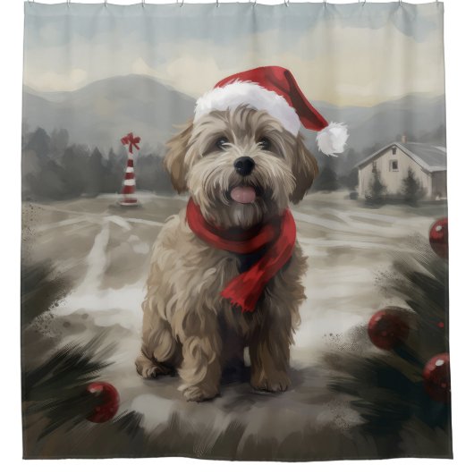 Yorkipoo Hond in Sneeuw Kerstmis Douchegordijn (Voorkant)